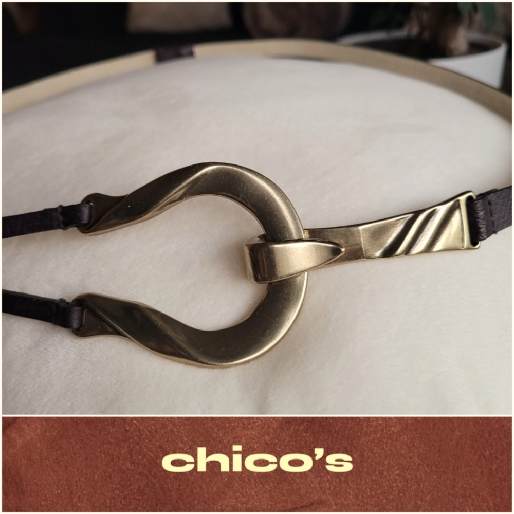 Dark Gold and Brown Leather Belt Twisted Horseshoe Hook Buckle 90s Southwestern